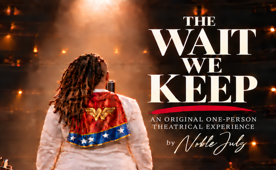 Photo of person from behind with show title